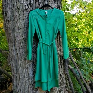 Shirt dress long sleeve emerald green women's size XS